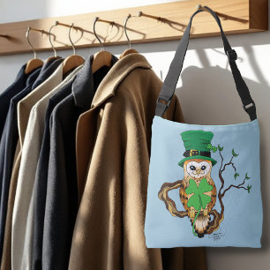 Lucky Green Cute Irish Owl Illustration Crossbody Bag