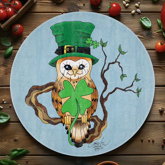 Lucky Green Cute Irish Owl Illustration Cutting Board (Creator Uploaded)