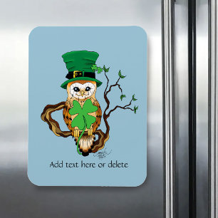 Lucky Green Cute Irish Owl Illustration Magnet