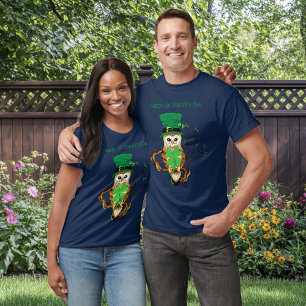 Lucky Green Cute Irish Owl Illustration T-Shirt