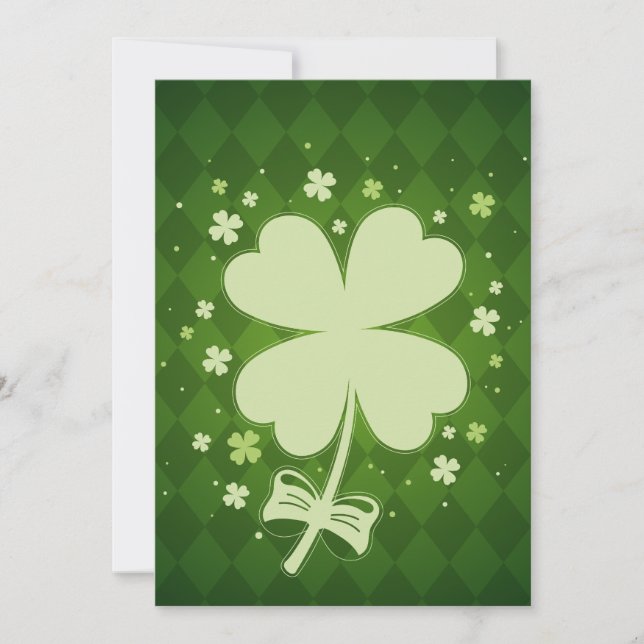 Lucky Green Diamond Four Leaf Ribbon Clover Announcement (Front)