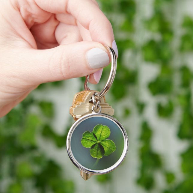 Lucky Green Four Leaf Clover Keychain (Hand)