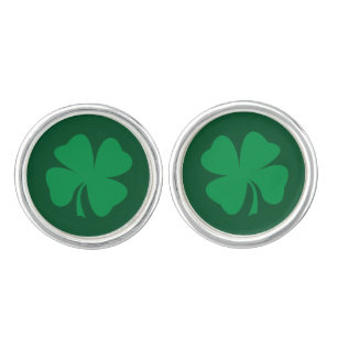 Lucky Green Four Leaf Clover Men's Irish Cufflinks