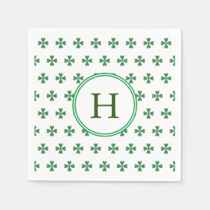 Lucky Green Four Leaf Clover Monogram Napkins