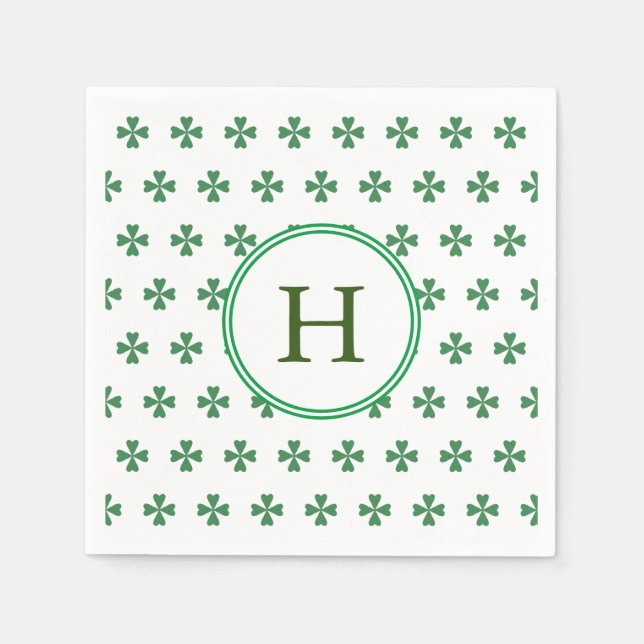 Lucky Green Four Leaf Clover | Monogram Napkins (Front)