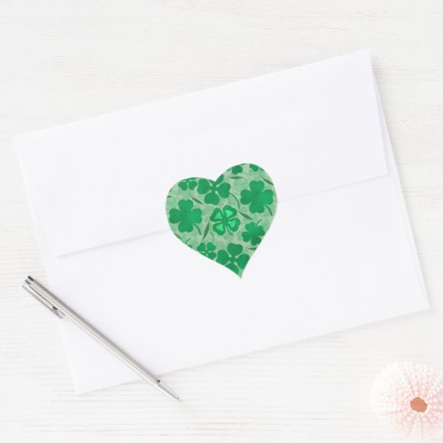 Lucky Green Four Leaf Clover Pattern Heart Sticker