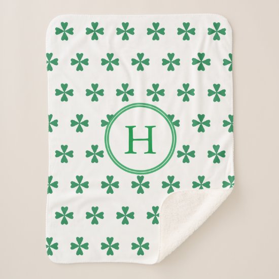 Lucky Green Four Leaf Clover Sherpa Blanket