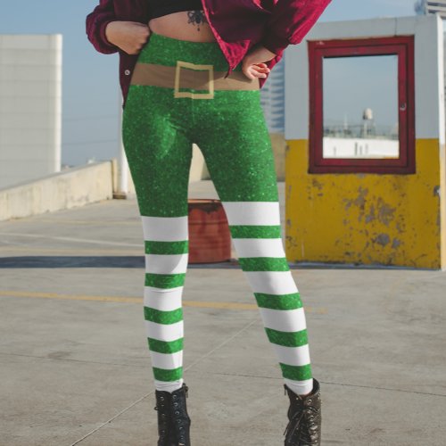 Lucky Green Glitter Leprechaun St Patricks Day Leggings