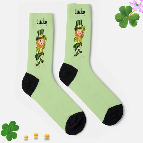 Lucky Green Gnome on Light Green Socks