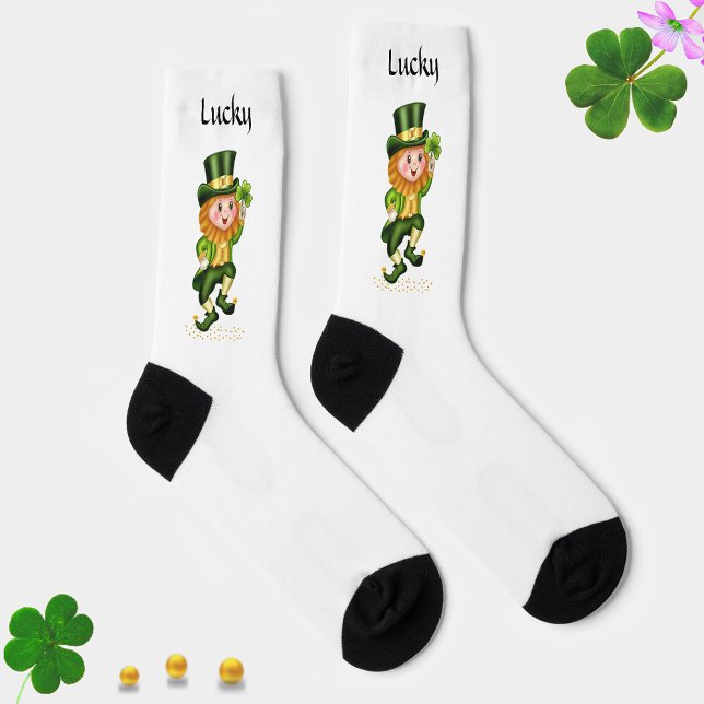 Lucky Green Gnome on White Socks (Creator Uploaded)