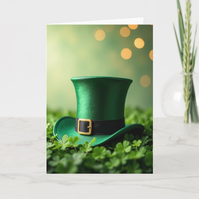 Lucky Green Hat Clover Card (Front)