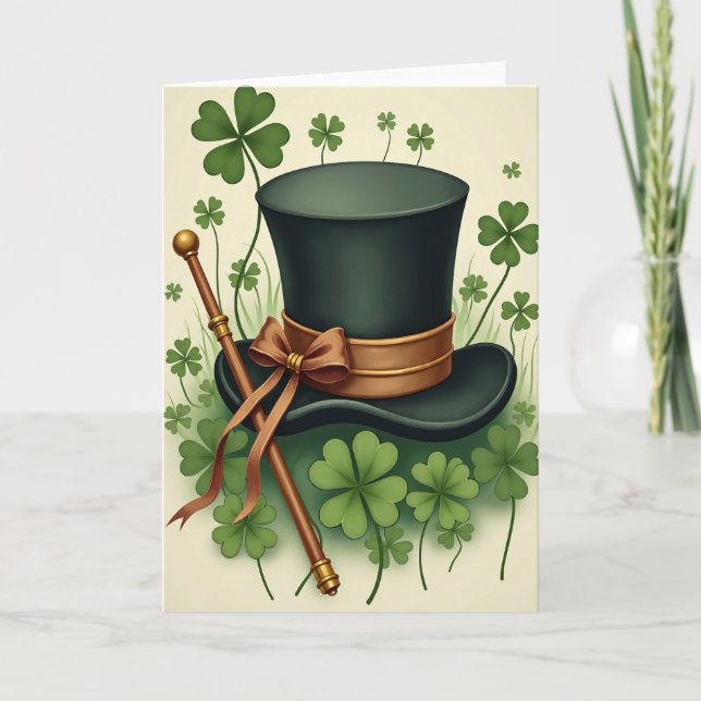Lucky Green Hat Irish Charm Card (Front)
