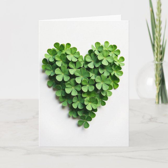 Lucky Green Heart Clover Card (Front)