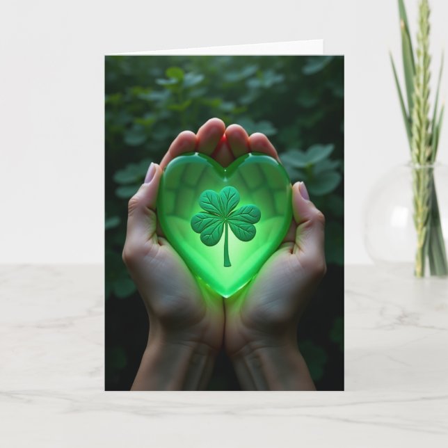 Lucky Green Heart Shamrock Card (Front)