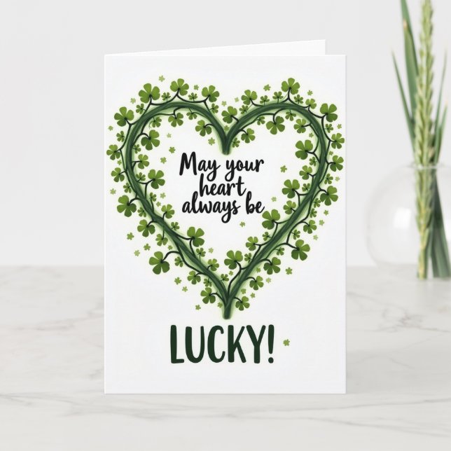Lucky Green Heart Vines Card (Front)