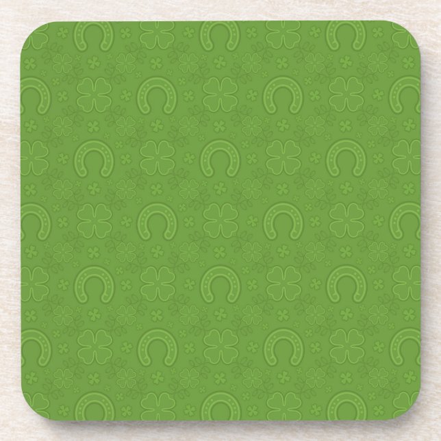 Lucky Green Icons Pattern Beverage Coaster (Front)