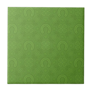 Lucky Green Icons Pattern Ceramic Tile