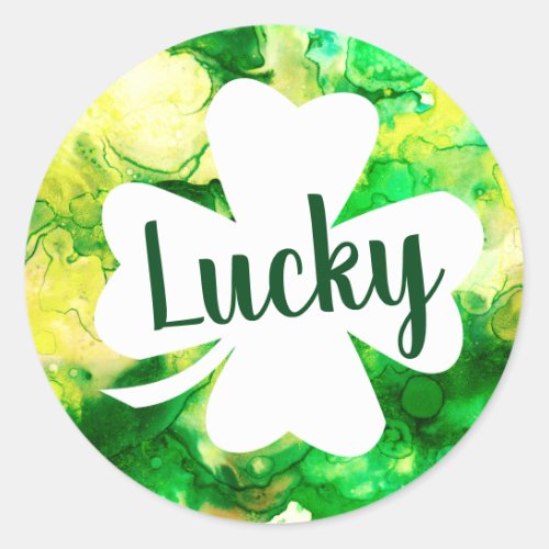 Lucky Green Ink Splatter Shamrock Classic Round Sticker