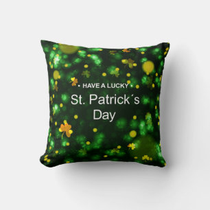 Lucky Green Irish Shamrock Glitter Pattern Throw Pillow
