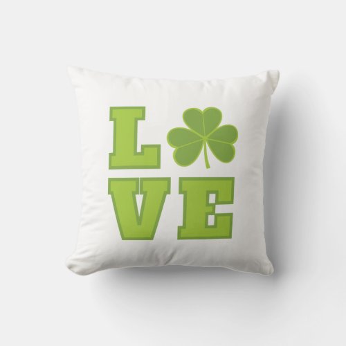 Lucky Green Irish St Patricks Day Shamrock Love Throw Pillow