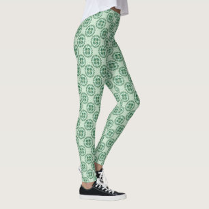Lucky Green Kanji Shamrock Pattern Leggings