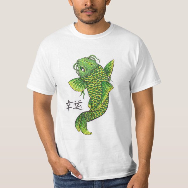 Lucky Green Koi Fish Carp T-Shirt (Front)