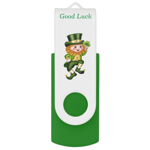 Lucky green leprechaun shamrock  gold on green f flash drive