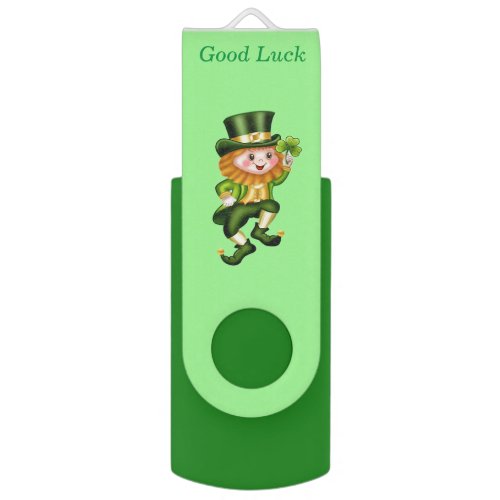 Lucky green leprechaun shamrock  gold on green flash drive