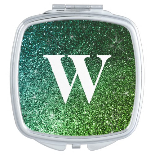 Lucky Green Metallic Glitter Wedding Monogram Compact Mirror