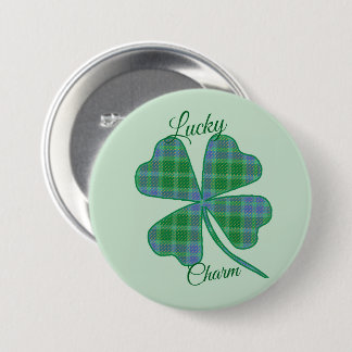 Lucky Green Plaid Shamrock Four-Leaf Clover  Button
