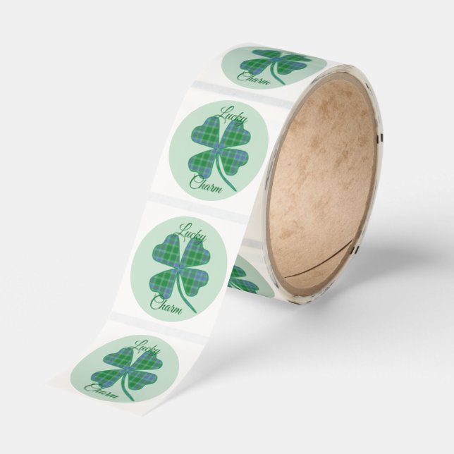 Lucky Green Plaid Shamrock Four-Leaf Clover  Classic Round Sticker (Roll)