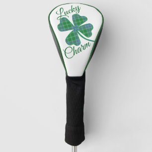 Lucky Green Plaid Shamrock Four-Leaf Clover Golf Head Cover