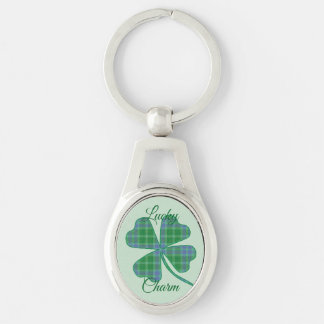 Lucky Green Plaid Shamrock Four-Leaf Clover  Keychain