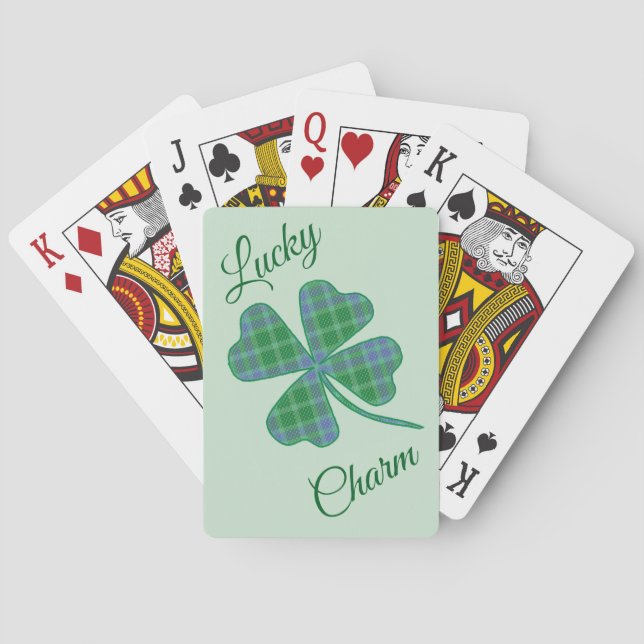 Lucky Green Plaid Shamrock Four-Leaf Clover  Poker Cards (Back)
