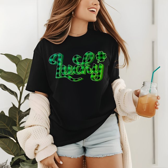 Lucky Green Plaid Shamrock St Patricks Day Tri-Blend Shirt (Creator Uploaded)