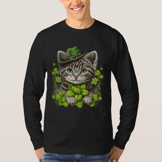 Lucky Green Proud Irish St Patricks Day Cat  3 T-Shirt (Front)