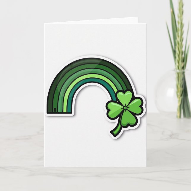 Lucky Green Rainbow Clover Card (Front)