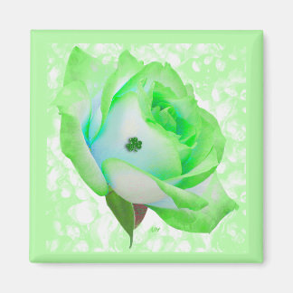 Lucky Green Rose, button Magnet