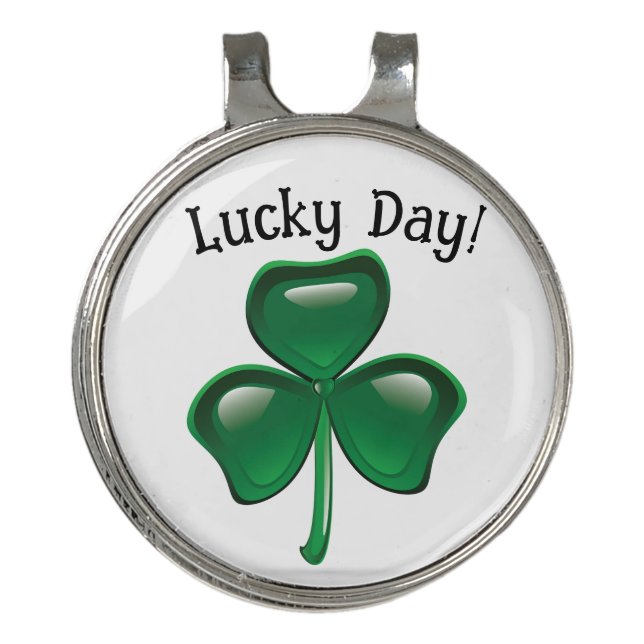 Lucky Green Shamrock Ball Marker Golf Hat Clip (Front)