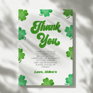 Lucky Green Shamrock Clover Birthday Party Thank You Card
