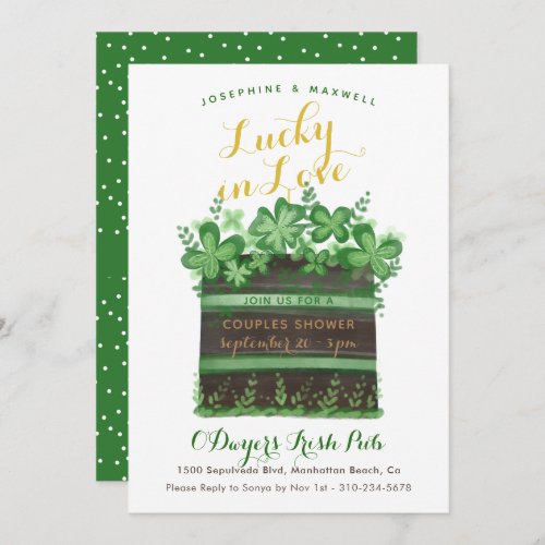 Lucky Green Shamrock Clover Cake Topper Engagement Invitation