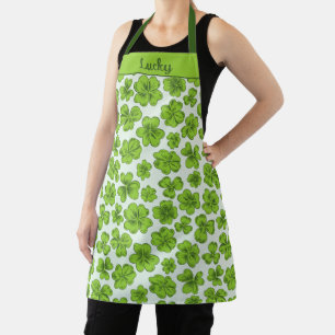 Lucky Green Shamrock Clovers Design Apron