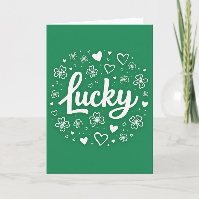 Lucky Green Shamrock Heart Card (Front)