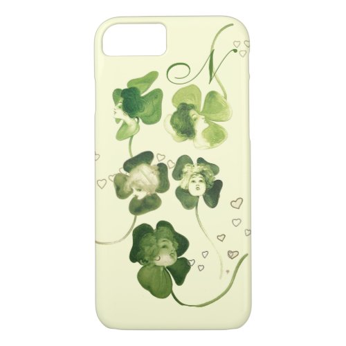 LUCKY GREEN SHAMROCK LADIES WITH HEARTS MONOGRAM iPhone 87 CASE