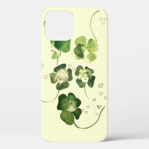 LUCKY GREEN SHAMROCK LADIES WITH HEARTS MONOGRAM iPhone 12 CASE
