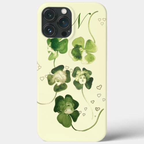 LUCKY GREEN SHAMROCK LADIES WITH HEARTS MONOGRAM iPhone 13 PRO MAX CASE
