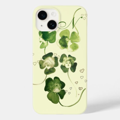 LUCKY GREEN SHAMROCK LADIES WITH HEARTS MONOGRAM Case_Mate iPhone 14 CASE