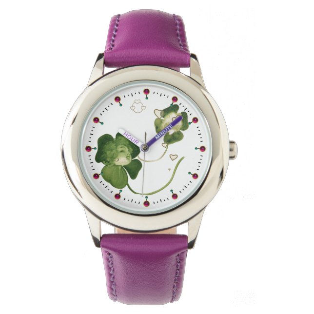 LUCKY GREEN SHAMROCK LADIES WITH HEARTS WATCH (Front)