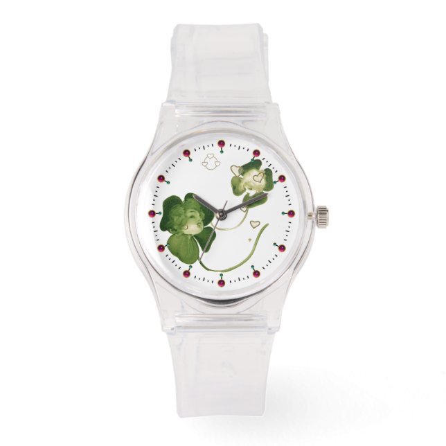 LUCKY GREEN SHAMROCK LADIES WITH HEARTS WATCH (Front)