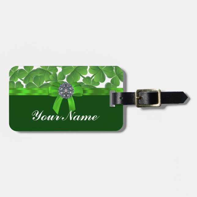 Lucky green shamrock pattern luggage tag (Front Horizontal)